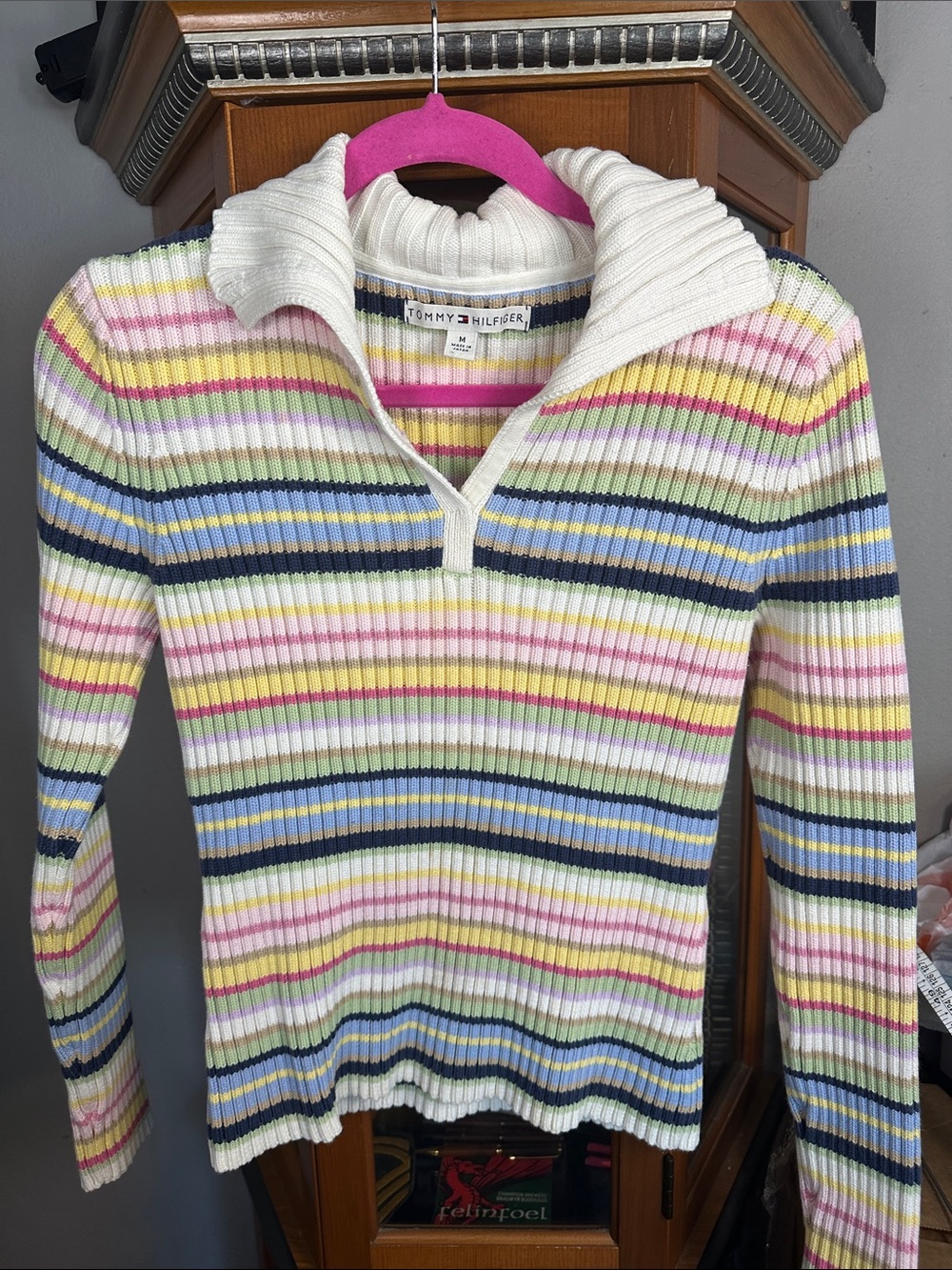 Tommy Hilfiger Pastel Multistripe Ribbed Turtleneck Sweater